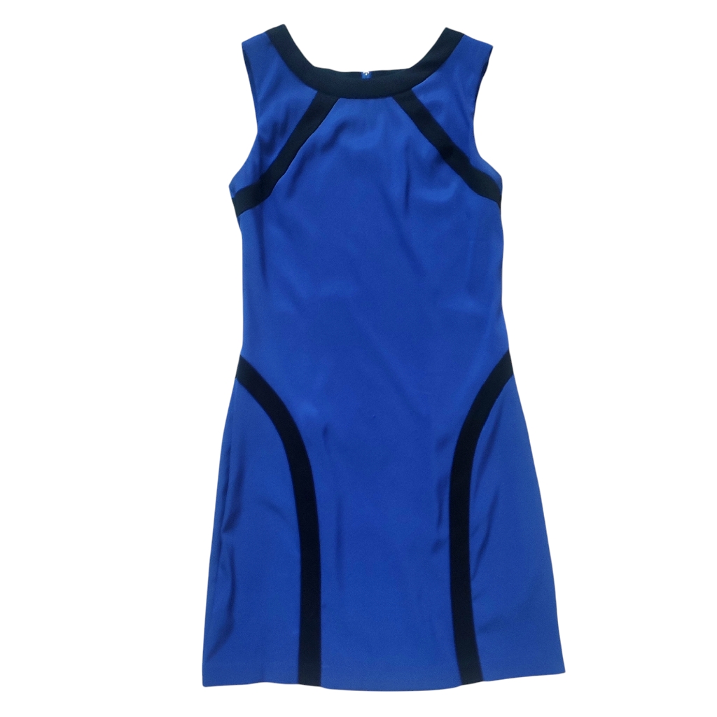 Bcx Vibrant Blue Sleeveless Knee - Length Dress With Black Contrasting Trim S3